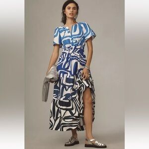 Anthropologie Somerset Maxi Dress Blue White Cotton XS